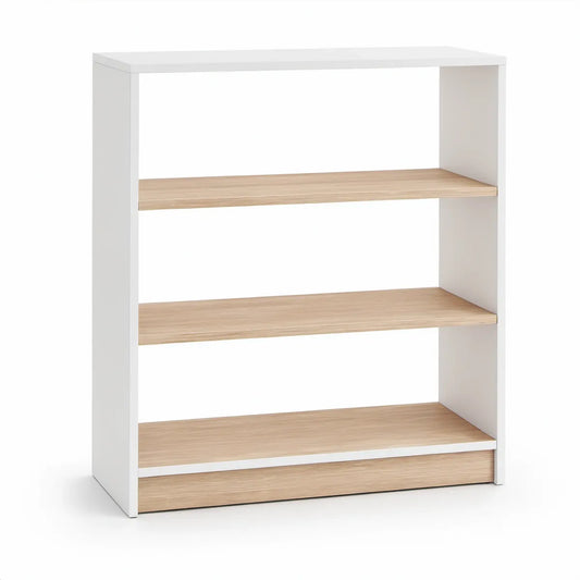 3-Shelf Bookcase, White and Natural Oak Engineered Wood, 31.5 x 11.8 x 39.4 in