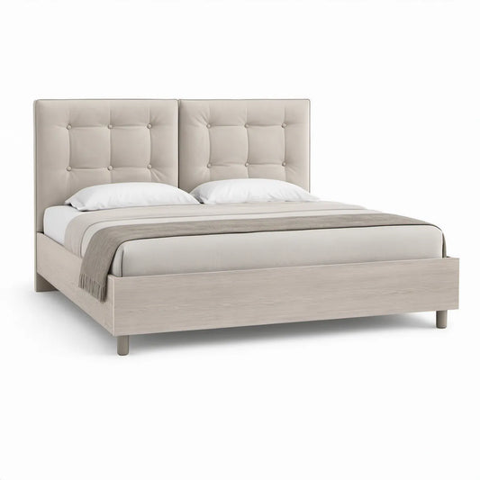 Queen Light Gray Upholstered Platform Bed Frame with Button-Tufted Headboard, 64 x 86 x 52 in